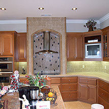 Kitchen stone and tile work, stone countertops and backsplashes