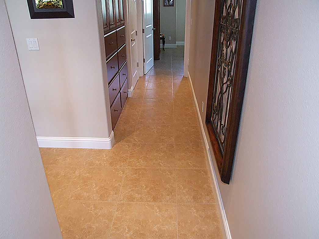 Hallway stone tile installation.