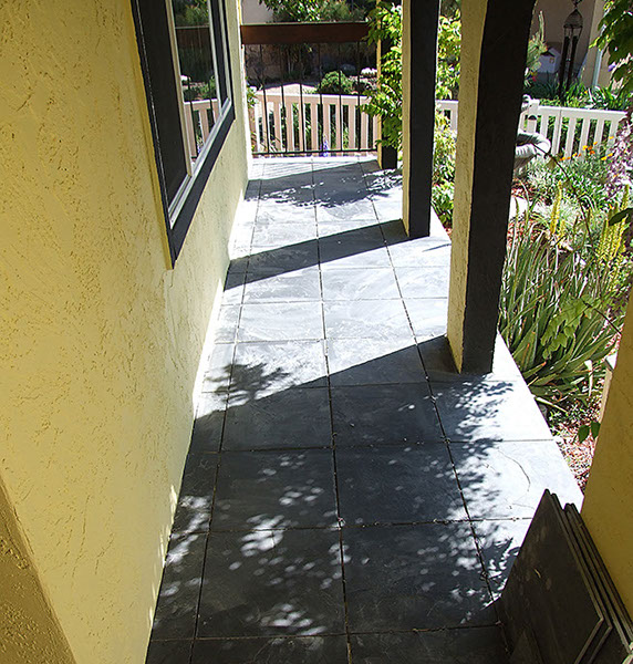 Black granite floor tiles for front porch, California installations.